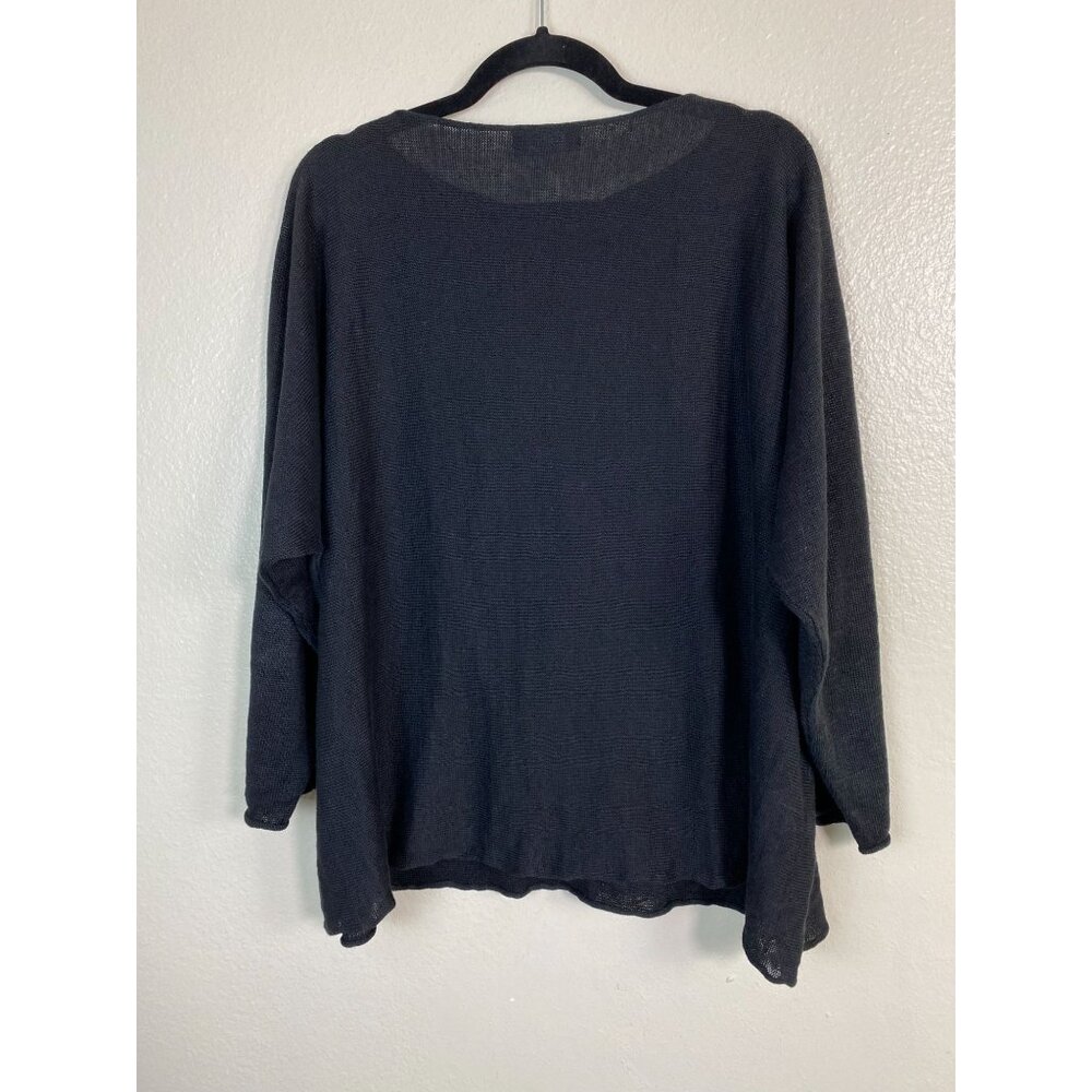 Eskandar Black Knit 100% Linen Knit Sweater One Size Medium Lagenlook Minimalist - Picture 15 of 16